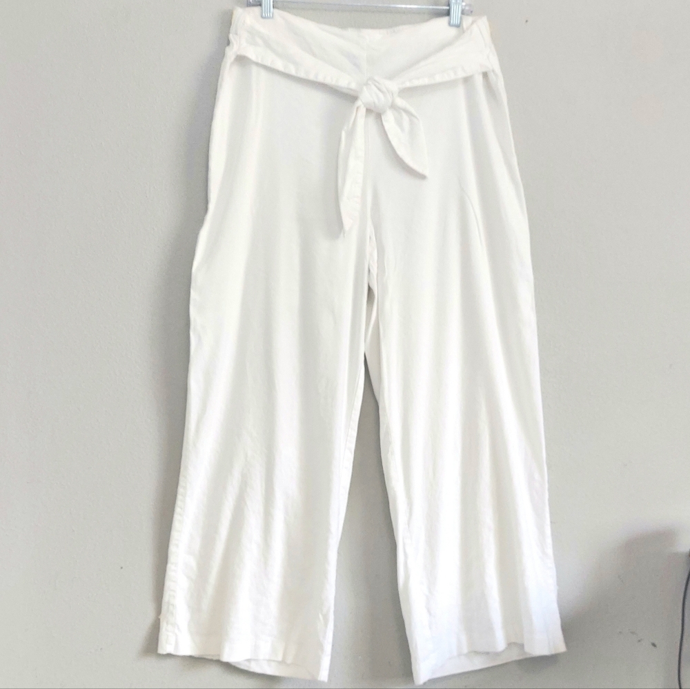 INC Wide Leg Front Tie Linen Blend Pull On Pants XL White